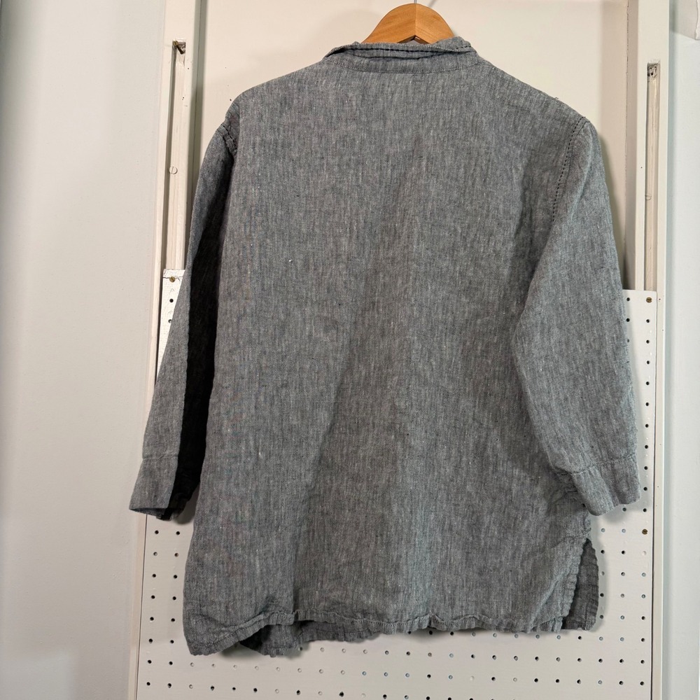 Chicos Shirt Womens Gray Woven Button Front Long Sleeve Blouse Linen 3 XL VTG - Picture 5 of 11
